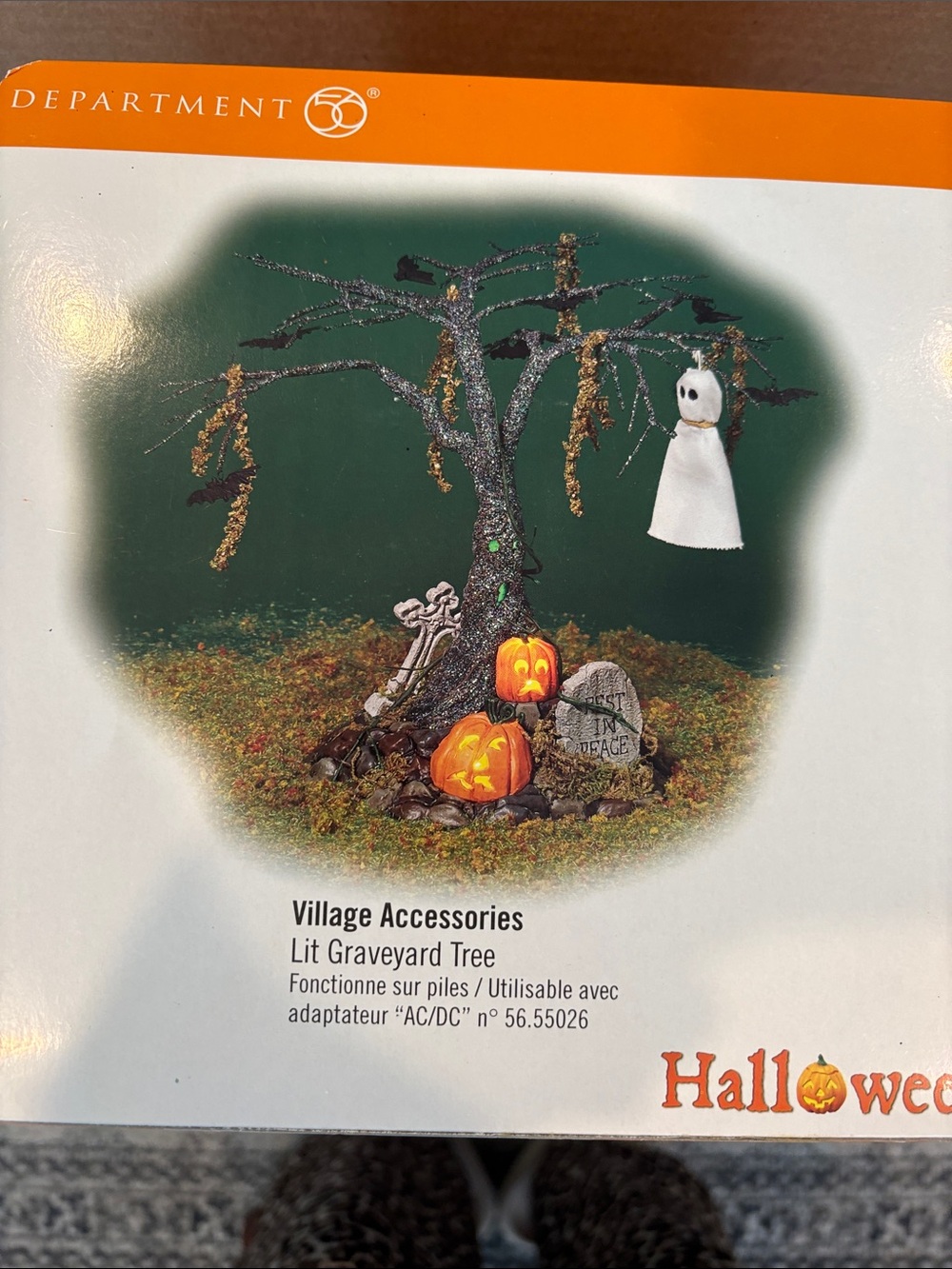 Department 56 Halloween Graveyard Tree with Lit Pumpkins and Ghost